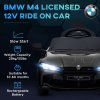 AIYAPLAY BMW M4 Licensed Electric Car for Kids, 12V Kids Electric Ride on with Remote Control, Suspension, Music, Horn, LED Lights, for Ages 3-5 Years, Black