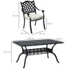 Outsunny 7 PCs Garden Patio Dining Set with Parasol Hole, Cast Aluminium Outdoor Furniture Set with Six Cushioned Chairs and Rectangle Dining Table, for Garden, Lawn, Deck, Black