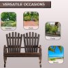 Outsunny 2 Seater Garden Bench, Comfortable Fir Wood Love Chair with Wagon Wheel-Shaped Armrests, Outdoor Adirondack Wooden Loveseats, Carbonized Colour