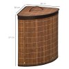 HOMCOM Bamboo Laundry Basket with Lid, 55 Litres Laundry Hamper with Removable Washable Lining,  Corner Washing Baskets, 38 x 38 x 57cm, Brown