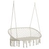 Outsunny 2-Seater Hanging Hammock Chair, Cotton-Polyester Blend Macrame Hanging Rope Chair with Metal Frame, for Patio, Garden, Balcony, Living Room, Cream White