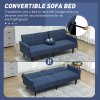 HOMCOM Click Clack Sofa Bed, Linen-Feel Fabric 3 Seater Sofa for Living Room/Spare Room/Guest Room, Bed Settee with Cup Holders