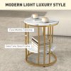 HOMCOM Round Coffee Table Set of 2, Marble-Effect Side Tables with Storage Open Shelf and Steel Frame for Living Room, Bedroom, Gold Tone