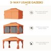 Outsunny 4 x 3 m Aluminum Garden Gazebo, Double Roof Outdoor Gazebo Canopy Shelter with Netting & Curtains for Garden, Lawn, Backyard and Deck, Orange