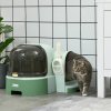 PawHut Cat Litter Box, 2 in 1 Hooded Cat litter Tray Cat House with Scoop, Drawer Pans, Openable Cover, Green