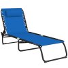 Outsunny Foldable Sun Lounger, Outdoor 4 Level Adjustable Backrest Reclining Chaise Chair, Steel Frame Recliner Chair for Camping, Hiking, Navy Blue