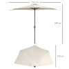 Outsunny 3(m) Half Parasol, Semi Round Umbrella with Metal Frame, Crank Handle for Balcony, Garden, Cream White