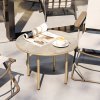 Outsunny Round Small Garden Table, 60cm Outdoor Side Table with Faux Marble Tempered Glass Top, Steel Frame for Garden Patio Balcony, Beige