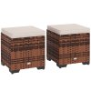 Outsunny Set of 2 Rattan Storage Ottoman, Outdoor Footstool with Removable Cushions, Garden Storage Seat for Balcony, Porch, Living Room, Beige