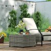 Outsunny Outdoor Coffee Table, PE Rattan Side Table with Tempered Glass Top, Wicker Square Garden Coffee Table End Table with Steel Frame for Patio, Balcony, 60 x 62 x 38cm, Light Grey