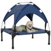 PawHut Cooling Raised Dog Bed, Elevated Pet Bed with Breathable Mesh, UV Protection Canopy, Foot Pads, for Indoor Outdoor, Small, Medium Dogs, 76 x 61 x 69.5cm - Dark Blue