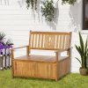 Outsunny 2 Seater Garden Storage Bench, 164L Outdoor Storage Box with Backrest Flower Pattern, Wooden Garden Bench with Armrests, 125 x 68.5 x 97cm, Natural