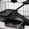 PawHut 4-Level Small Animal Cage, Indoor Bunny House, for Ferrets, Chinchillas w/ Wheels, Slide-Out Tray, Black, 81 x 52.5 x 114 cm