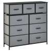 HOMCOM 9 Drawers Storage Chest Dresser Organizer Unit w/ Steel Frame, Wood Top, Easy Pull Fabric Bins, for Bedroom, Hallway, Entryway, Black & Grey