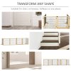 PawHut Freestanding Pet Gate, 6 Panel Foldable Playpen, Wooden Dog Gate with 2 Support Feet, for Stairs, Doorway - Natural Tone