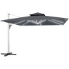 Outsunny 3(m) Garden Cantilever Parasol with Solar LED Lights, Overhanging Patio Umbrella with Cross Base, 360 Rotation, Crank Handle and Tilt, 8-Rib Outdoor Hanging Sun Shade, Grey