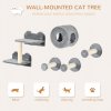 PawHut 5Pcs Cat Wall Furniture with Perch, Cat House, Scratching Post, Wall-Mounted Cat Tree for Indoor Cats - Grey