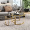 HOMCOM Coffee Table Set of 2, Modern Nest of Tables with Tempered Glass Top, Steel Frame for Living Room, Gold Tone