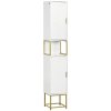 kleankin Narrow Bathroom Storage Cabinet, Freestanding Tallboy Storage Unit with Adjustable Shelf, 2 Doors and Steel Base, Slim Corner Organizer, White