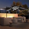 Outsunny 3(m) Garden Cantilever Parasol with Solar LED Lights, Overhanging Patio Umbrella with Cross Base, 360 Rotation, Crank Handle and Tilt, 8-Rib Outdoor Hanging Sun Shade, Grey