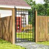 Outsunny Galvanised Steel Garden Gate, Outdoor Fence Gate Security Barrier with Lock, Keys and Handle, Outdoor Entrance Way Door with Classic Finials, 105 x 204 cm, Black