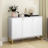 HOMCOM Sideboard with 3 Doors, Modern Storage Cabinet with Adjustable Shelves & Centre Leg for Living Room, Dining Room, Kitchen, TV Cabinet for 50 Inch TV, White