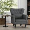 HOMCOM Wingback Armchair, Linen Fabric Accent Chair, Upholstered Fireside Chair with Pillow, Button Tufted Back for Living Room, Bedroom, Home Office, Dark Grey
