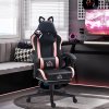 HOMCOM Gaming Chair for Adults with Cat Ears, Reclining Computer Chair with Footrest, Faux Leather Game Chair with Lumbar Support and Headrest, Height Adjustable Swivel PC Chair, Black