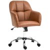 HOMCOM Computer Desk Chair, PU Leather Swivel Office Chair, Makeup Vanity Chair with Height Adjustable, Wheels, for Home Study Bedroom, Brown