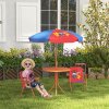 Outsunny Kids Bistro Set Children Table and Chair Set Garden Furniture Cowboy Themed 4 Pieces w/ Adjustable Parasol, Foldable Chairs for 2-5 Years - Blue and Red