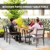 Outsunny Garden Table with Parasol Hole, 175 x 80 cm Rectangle Outdoor Dining Table for 6 with 5 cm Parasol Hole and Wood Slatted Top for Balcony, Terrace, Brown