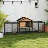 PawHut Rabbit Hutch Outdoor, Wooden Guinea Pig Hutch with Steel Run, Removable Leak Proof Tray, Water-Resistant Roof, Ramp, Small Animal House for 2-3 Bunnies, Guinea Pigs, 217 x 53 x 86 cm