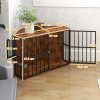 PawHut Corner Dog Crate Furniture, Dog Kennel Side End Table TV Stand with Two Bowls, Feeding Door, for Small, Medium Breeds, Rustic Brown