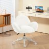 HOMCOM Fluffy Leisure Chair Office Chair with Backrest and Armrest for Home Bedroom Living Room with Wheels