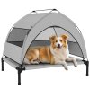 PawHut Elevated Dog Bed with Removable Canopy, Portable Cooling Raised Pet Cot with Breathable Mesh, Storage Bag, for Indoor Outdoor Use, for Small Medium Dogs, 76 x 61 x 60 cm, Light Grey
