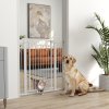 PawHut Dog Stair Gate 106cm Extra Tall Height, 76-104cm Adjustable Width Pressure Fit Safety Gate With Cat Door, 7cm and 14cm Extensions for Stairs, Doorways, Easy Installation, White