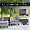 Outsunny 7-Piece Rattan Garden Dining Set, 6 Seater Wicker Garden Furniture Set with Seat and Back Cushions, Umbrella Hole, Patio Table and Chairs with Slatted Metal Top Table for Balcony, Grey