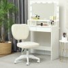 Vinsetto Cute Armless Office Chair, Small PU Leather Computer Desk Chair with Adjustable Height, Swivel Wheels, Mid Back, Cream White
