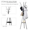 HOMCOM Freestanding Metal Coat Rack Stand 9 Hooks Clothes Tree with 1 Shelf Hat Display Hall Tree Hanger Bag Umbrella Hanging Organiser 