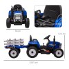 HOMCOM Electric Ride on Tractor 12V Kids Electric Car with Detachable Trailer Remote Control, Music, Horn, Lights, Start-Up Sound, for Ages 3-6 Years - Blue