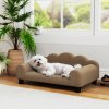 PawHut Dog Sofa Bed, Elevated Cat Sofa with Backrest and Armrest, Breathable Pet Lounge for Indoor Small Dogs, Brown