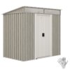 Outsunny 6.5 x 4FT Galvanised Metal Garden Shed with Double Sliding Doors and 2 Vents, Lockable Tool Storage House with Foundation Kit, Light Grey Wood Effect