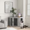 PawHut Dog Crate Furniture, Side Table Dog Kennel with Cushion, Large Door, for Large Dogs - Grey