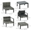 Outsunny 6 Pieces PE Rattan Garden Furniture Set with Sofa, Armchairs, Stool, Patio Sofa Set with Metal Coffee Table, Cushions, for Poolside, Charcoal Grey