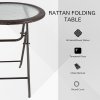 Outsunny Folding Rattan Garden Dining Table, 68 cm Round Rattan Garden Table with Water Ripple Tempered Glass Top, Wicker Edging  and Steel Frame for Outdoor, Patio, Brown
