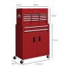 HOMCOM Tool Chest, Metal Tool Cabinet on Wheels with 6 Drawers, Pegboard, Top Chest and Roller Cabinet Combo, 61.6 x 33 x 108cm, Red
