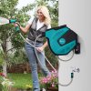 DURHAND 15m Garden Hose Reel Wall Mounted Auto Rewind with 7 Patterns Spray Nozzle, Includes Wall Fixings
