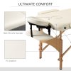 HOMCOM Portable Massage Bed, Folding Spa Beauty Massage Table with 2 Sections, Carry Bag and Wooden Frame, Cream White