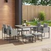 Outsunny 9 Piece Garden Dining Set, Cube Outdoor Garden Furniture Set with Cushions, 8 Seater Garden Table and Chairs with 4 Stools, Square PSPC Plastic Top Table, Side Pockets for Conservatory, Grey
