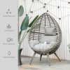 Outsunny Garden Egg Chair, Teardrop Outdoor PE Rattan Chair with Full-body Soft Padded Cushion, Mixed Grey
